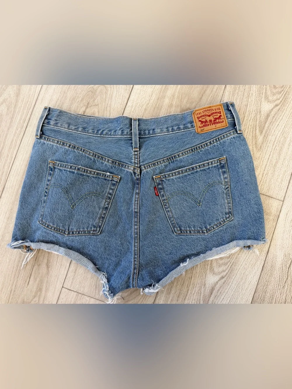 Levi's 501 Light Blue Distressed Denim Short Jean Shorts